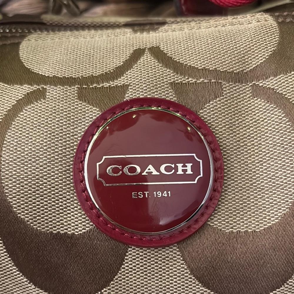 Coach Signature Canvas Tote Bag - Red and Beige - Picture 3 of 6